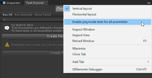 Enable Play Mode tests for all assemblies