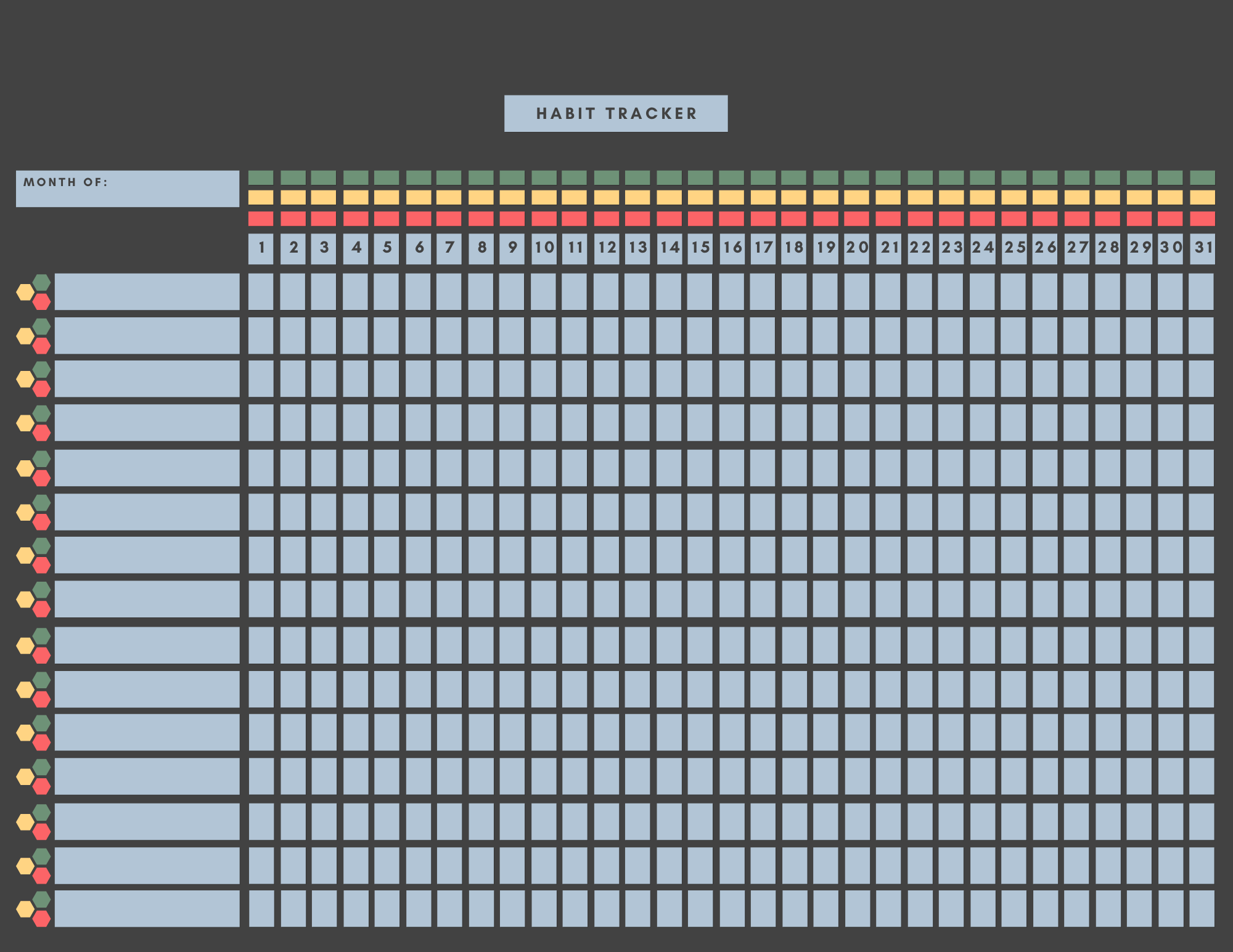 Habit Tracker with additional energy level indicators, and markers to associate tasks with energy levels.