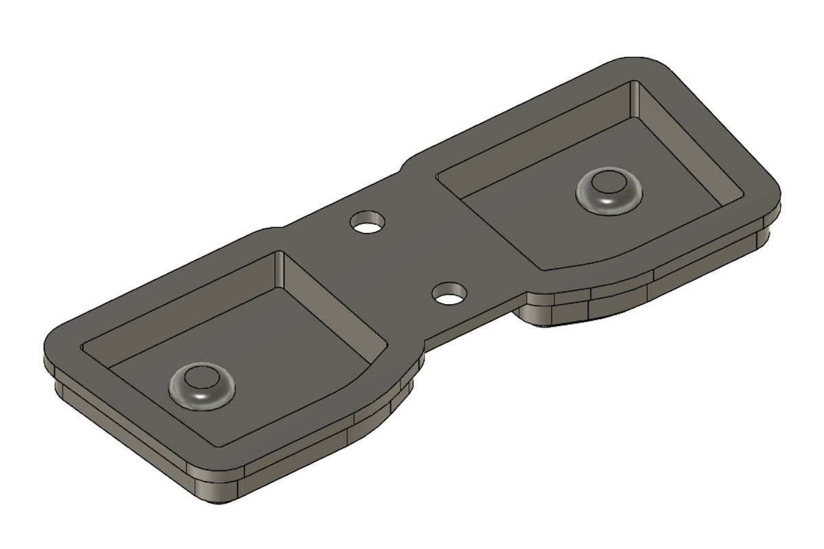 the top two button caps of the mouse as a single part, from a bottom view