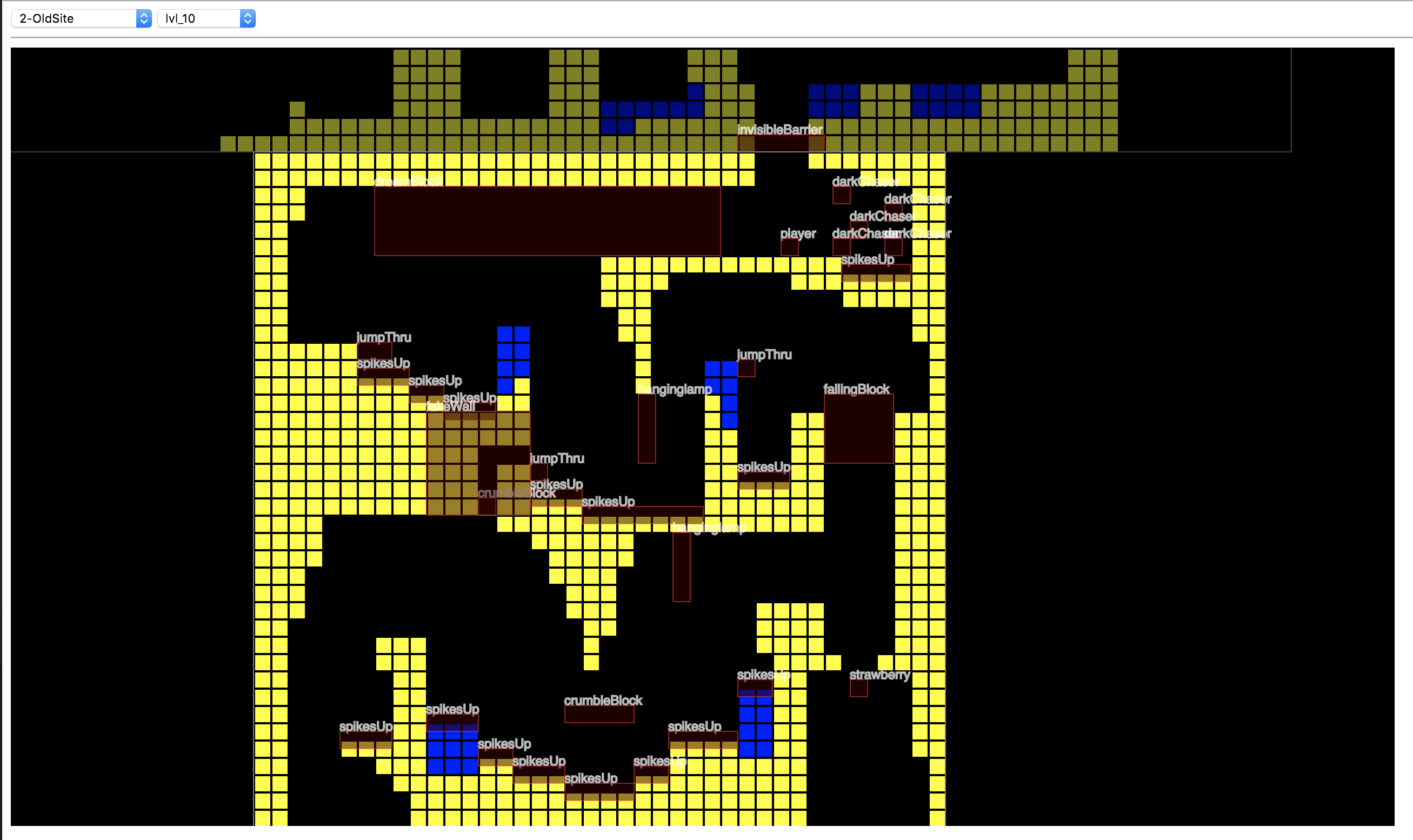 Screenshot of Level view for one of the Badeline chase levels in Old Site